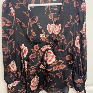 Sexy silky black floral Zara top. Never worn. V neck . Size small